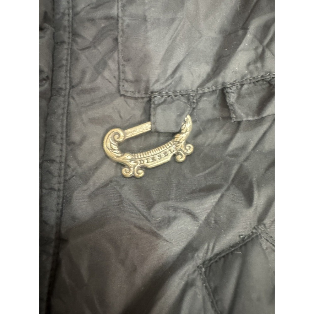 VTG Diesel Womens Black Bomber Jacket L Buckle Collar Zip Front - Picture 4 of 12